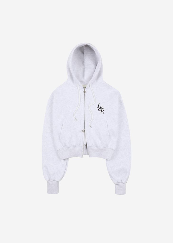 로시로우 Lossy Big Logo Crop Hood Zip-up  [White Melange]