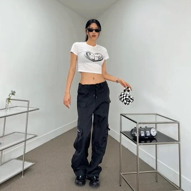 지퍼 포켓 y2k 스트링 블랙 팬츠