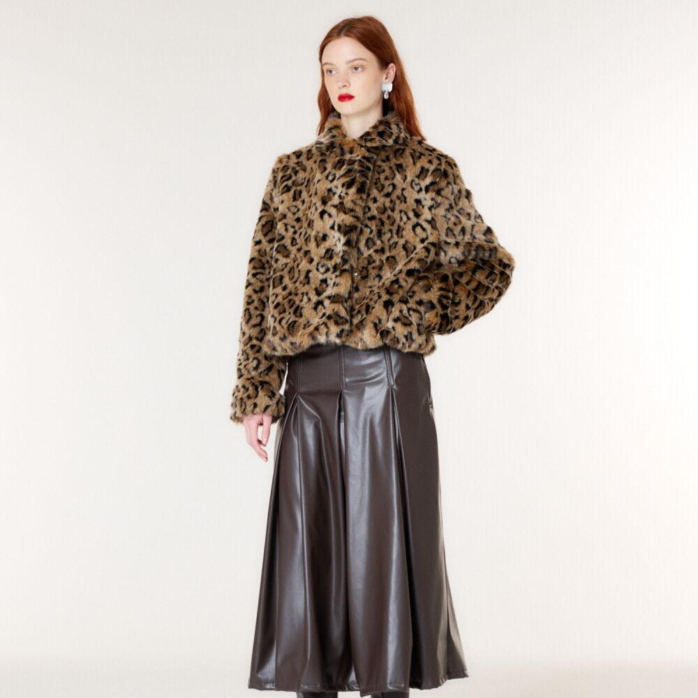 LEOPARD ECO-FUR SHORT COAT(BROWN)