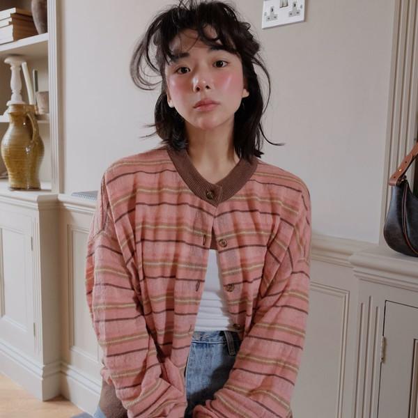 핑크 스트라이프 가디건