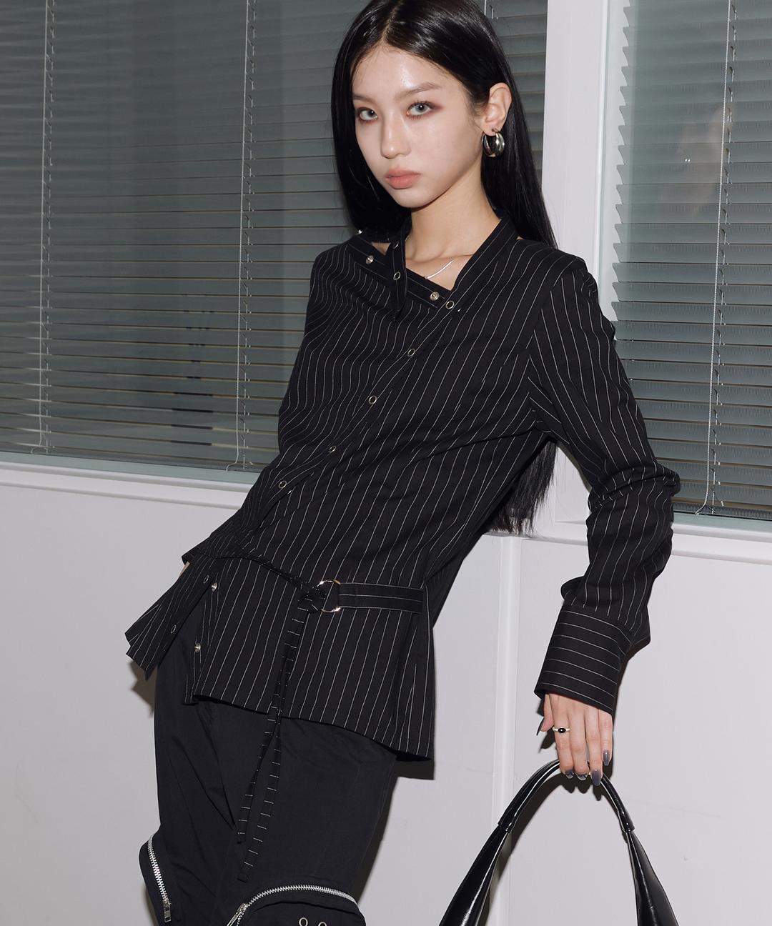 Diagonal Neck Strap Shirts (BLACK)