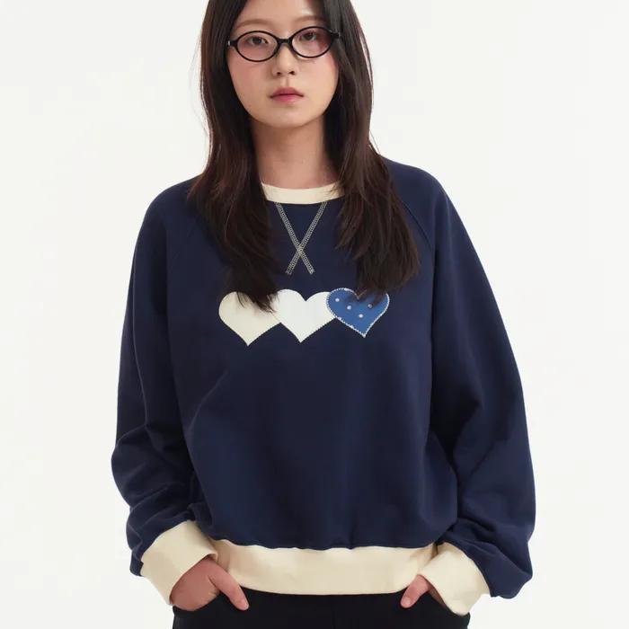 Heart Patch Sweatshirt Navy Cream