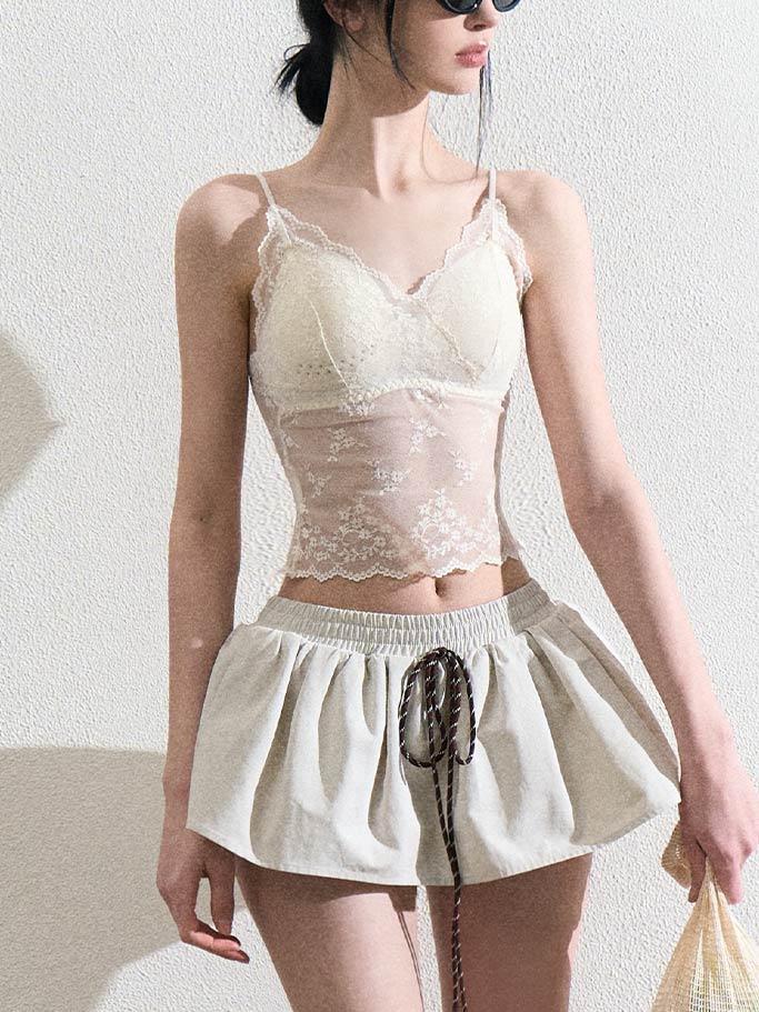 [OAK MOO]  "Clouds and Sunshine\" Lace Crop Sleeveless