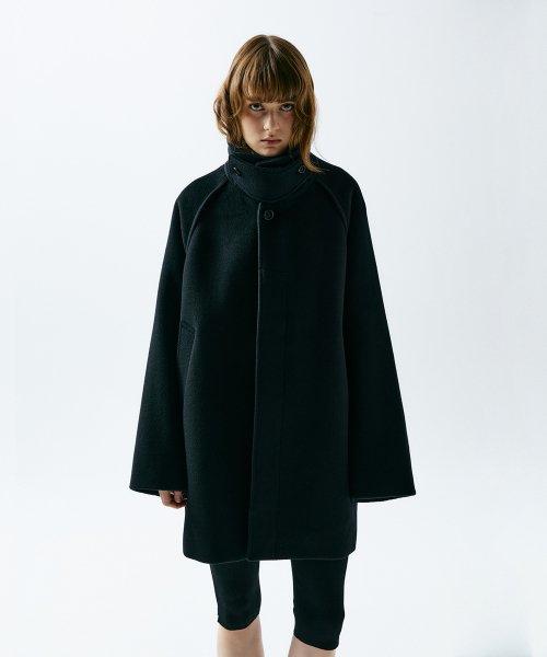 Cashmere Blend Half Balmacaan Coat - Black