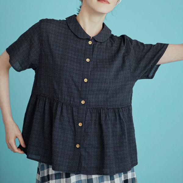 [썸머클리어런스 50%] 셔링 셔츠 4부 (도트) 네이비 232303ONV