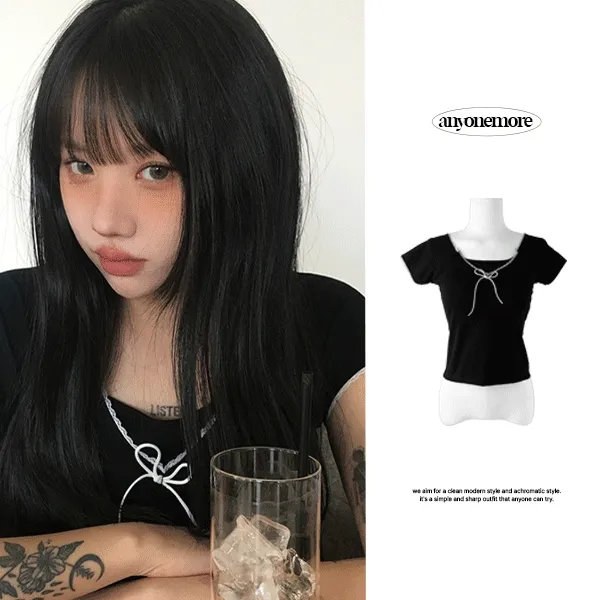 [MDpick/말라핏🤍] 파머 셔링 리본 반팔 티셔츠 (5color)