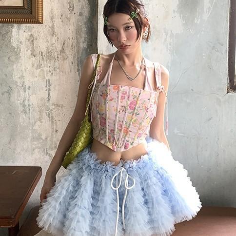 DULA Blue Mesh Canopy Short Skirt