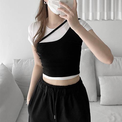 골지 사선 크롭 나시(3color)