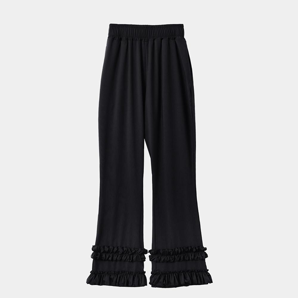 RUFFLE BOOTCUT PANTS - BLACK