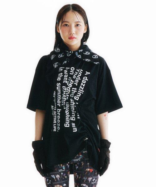 22 호리즌 레터링 스트링 반팔 티셔츠 블랙