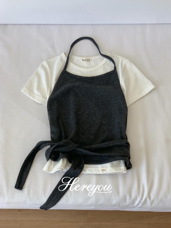 유리에 [here you] 블러리 홀터 랩 뷔스티에 - 3color (홀터나시/랩나시/레이어드룩/앙고라/겨울뷔스티에/하객룩/끈나시)