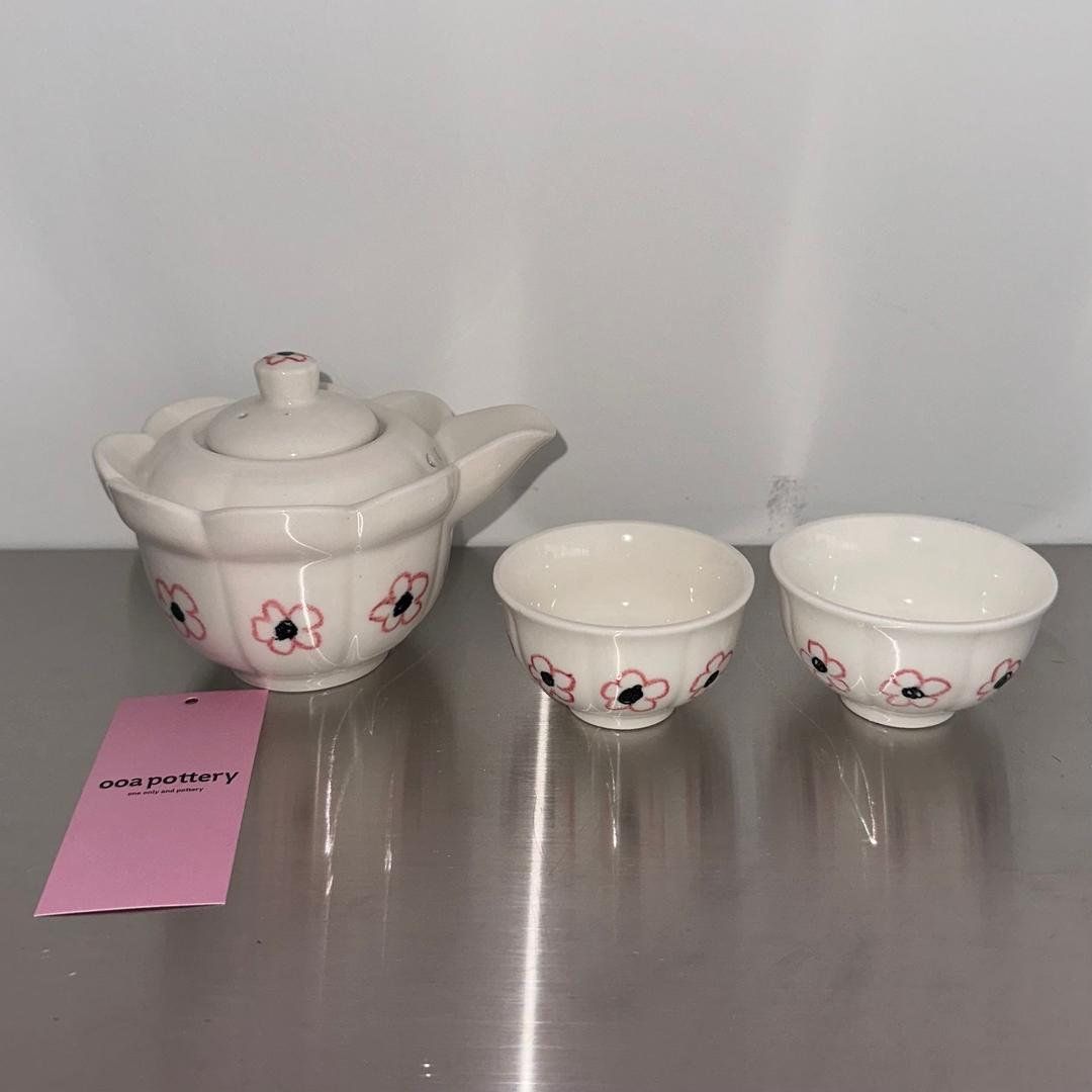 pink flower tea pot set