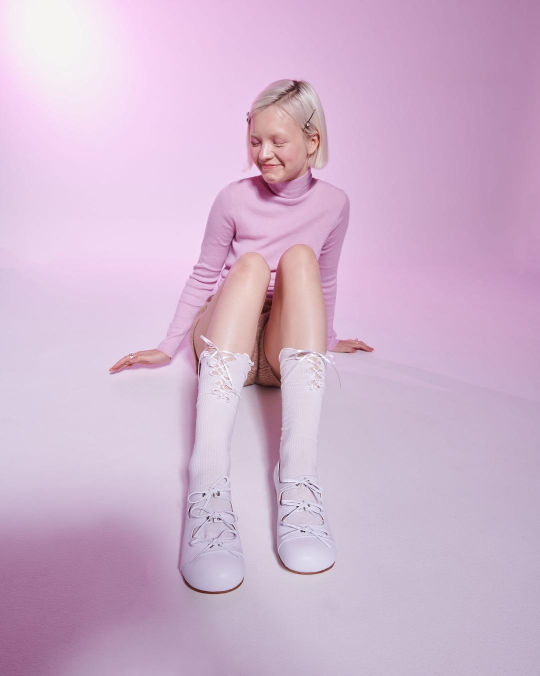 Triple Ribbon Flats (White)