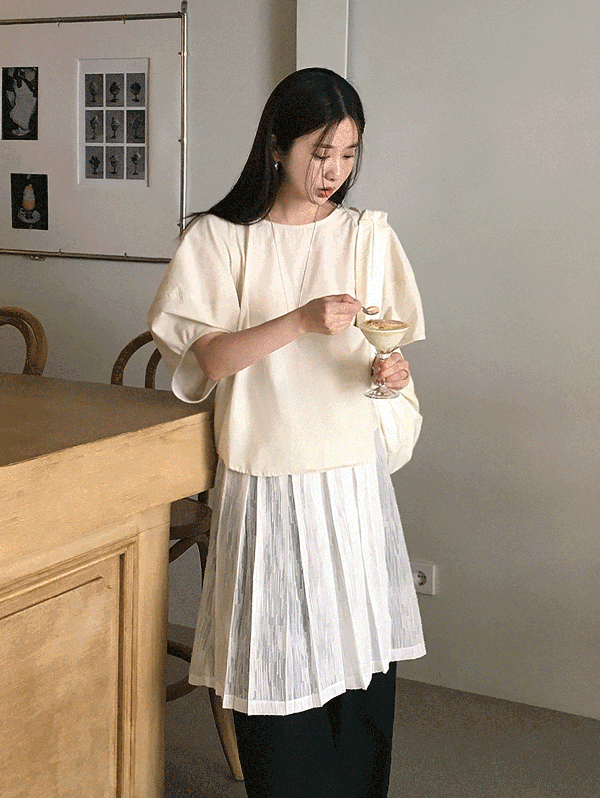 romain puff blouse (3color)