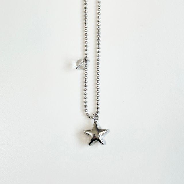 star, satellite necklace / 별 투명 비즈 원 군번줄 써지컬스틸 목걸이