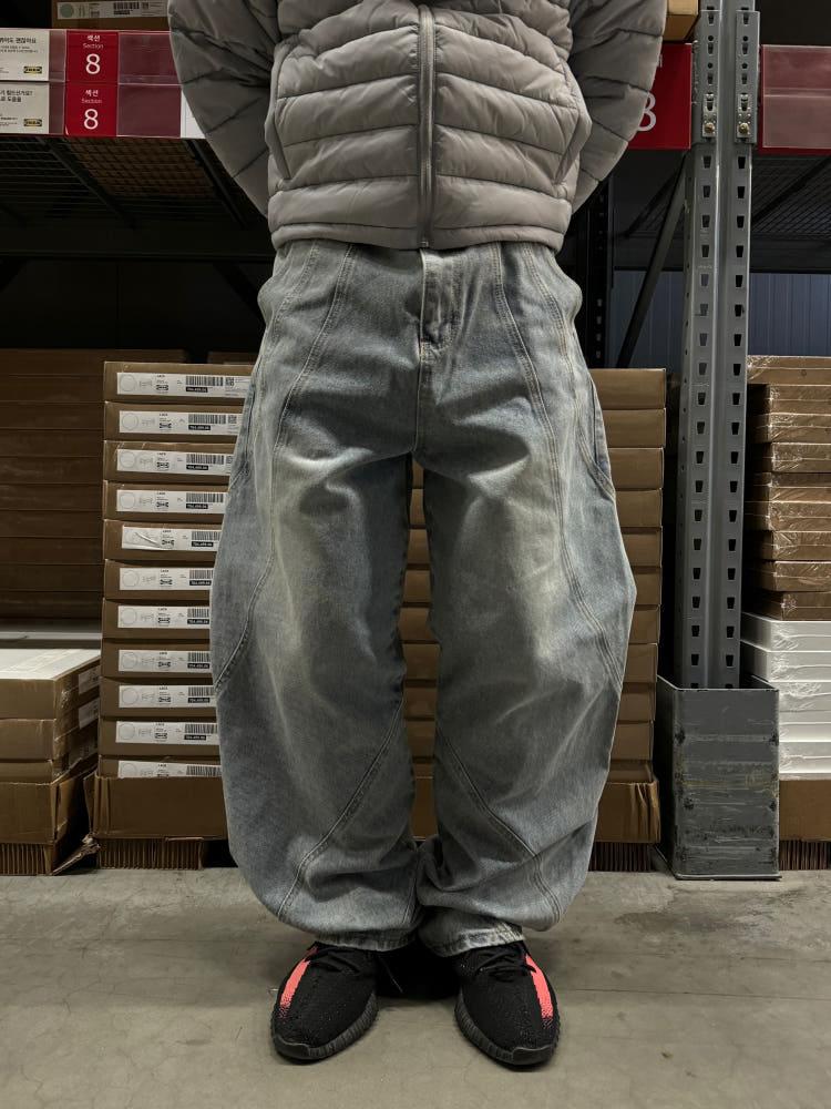 Wave curved pants 커브드팬츠 데님 와이드 남자코디