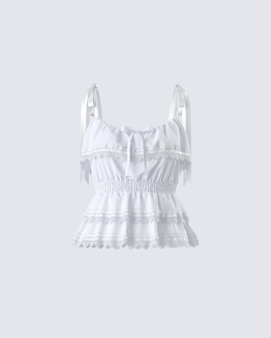 Shannyn White Ruffle Tie Top - XS