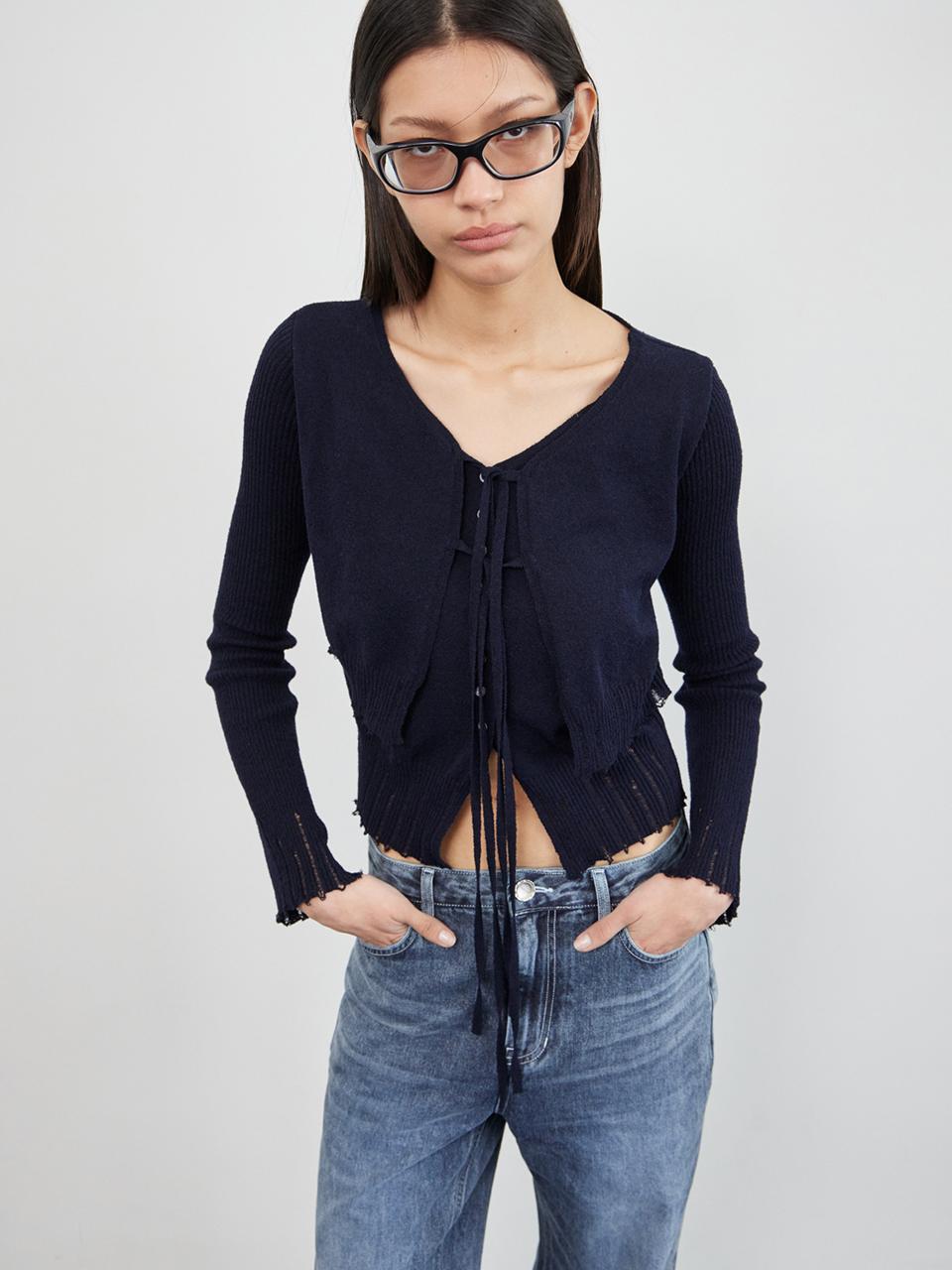 [3rd]DOUBLE LAYERS KNIT CARDIGAN(NAVY)