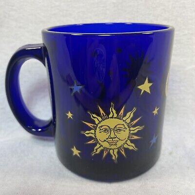 Libbey 코발트 블루 천체 빈티지 태양 달 별 유리 커피 컵 머그잔