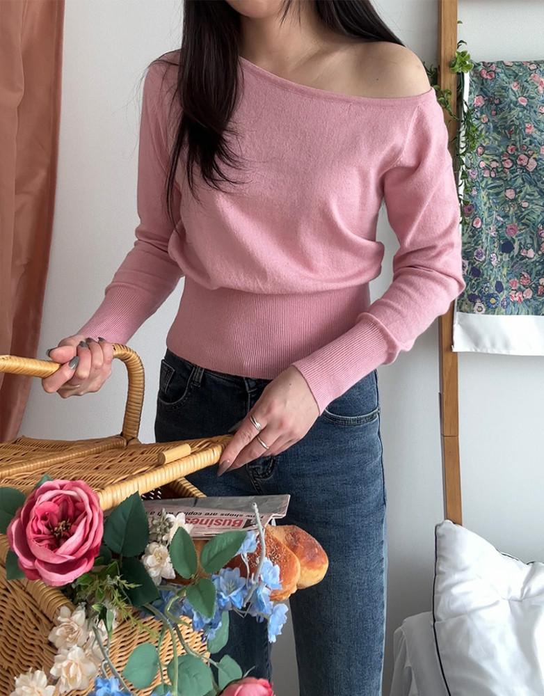 [한달세일]보들 언발 오프숄더 니트 2color