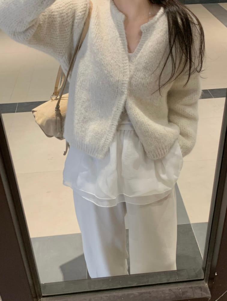 뽀송 울 레글런 베이직 럭스 가디건 - 아이보리