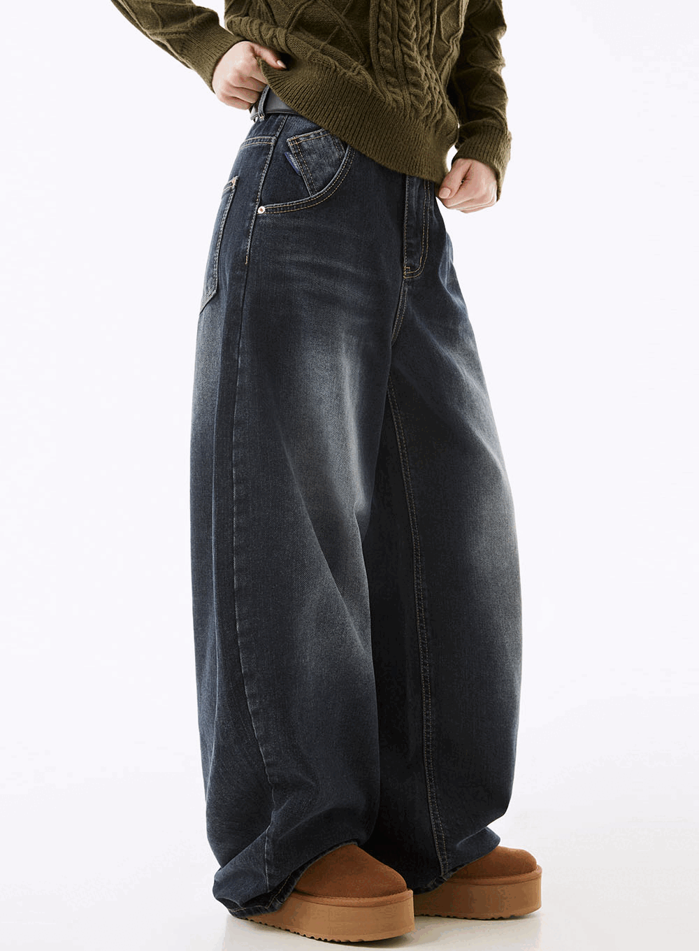 스플릭 스냅 와이드 데님팬츠