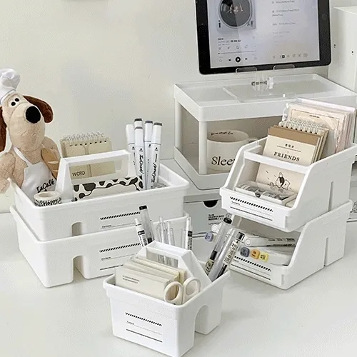 (🔥신상가격🔥)심플리 칸칸 손잡이 정리함 책상 수납 데스크테리어 오거나이저 보관함 펜트리 다용도 데스크 사무실 정리 수납함 바스켓