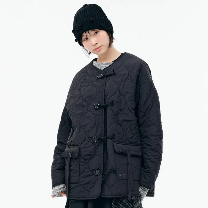 RIBBON QUILTED JACKET [BLACK]