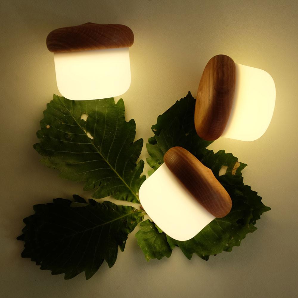 도토리 무드등 수유등 터치 실리콘 LED 우드 원목 조명