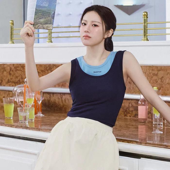 W LAYERED SLEEVELESS navy