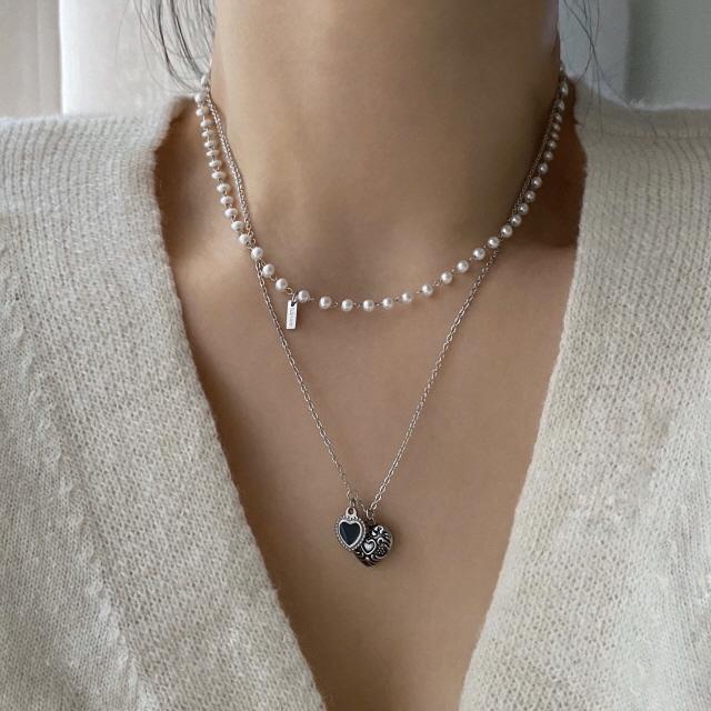 아세르로조 acerrojo pi 써지컬 진주 비즈 하객 하트 오닉스 목걸이(하트목걸이 단품)