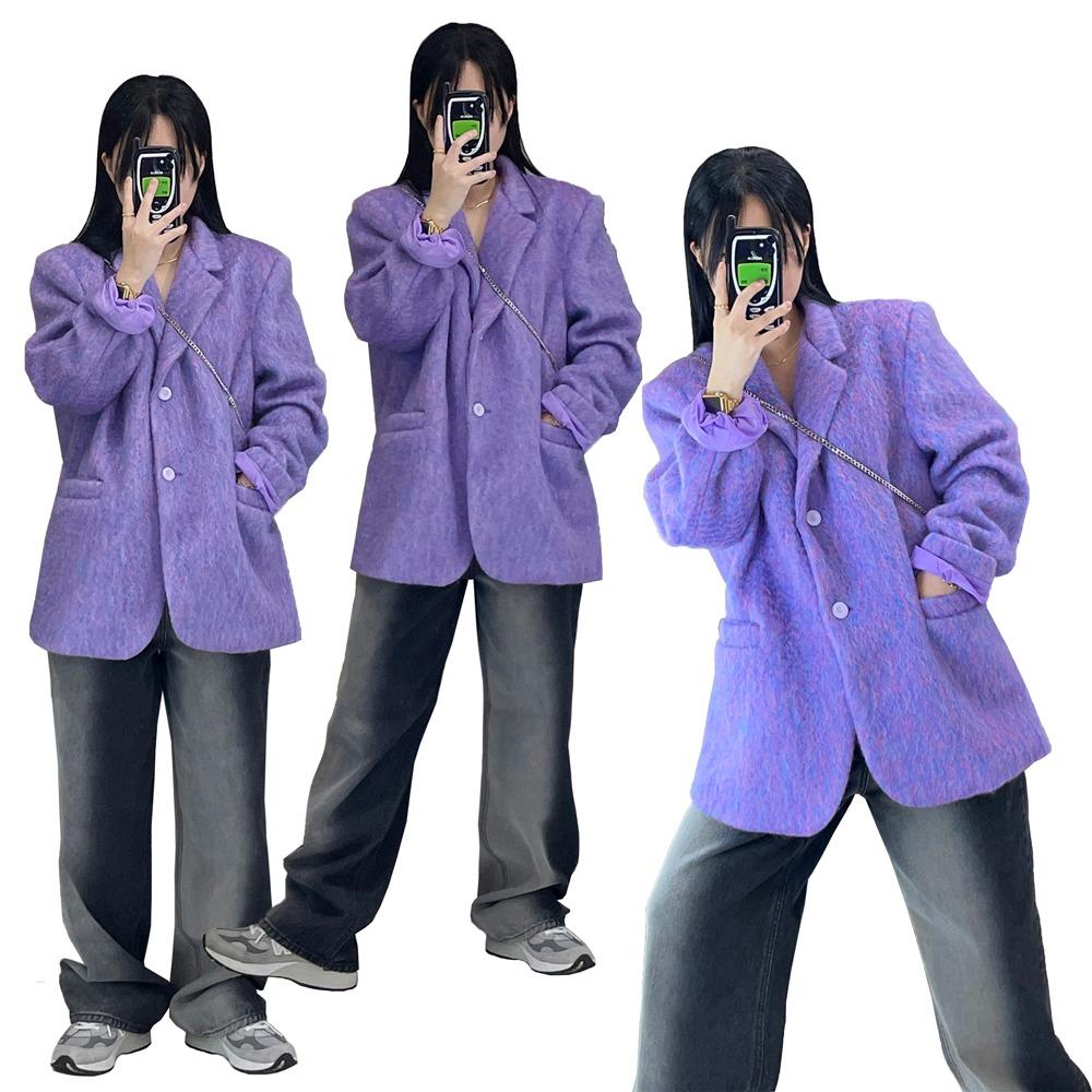 3컬러 빈티지 샤벳 반코트 오버핏 믹스 울 자켓