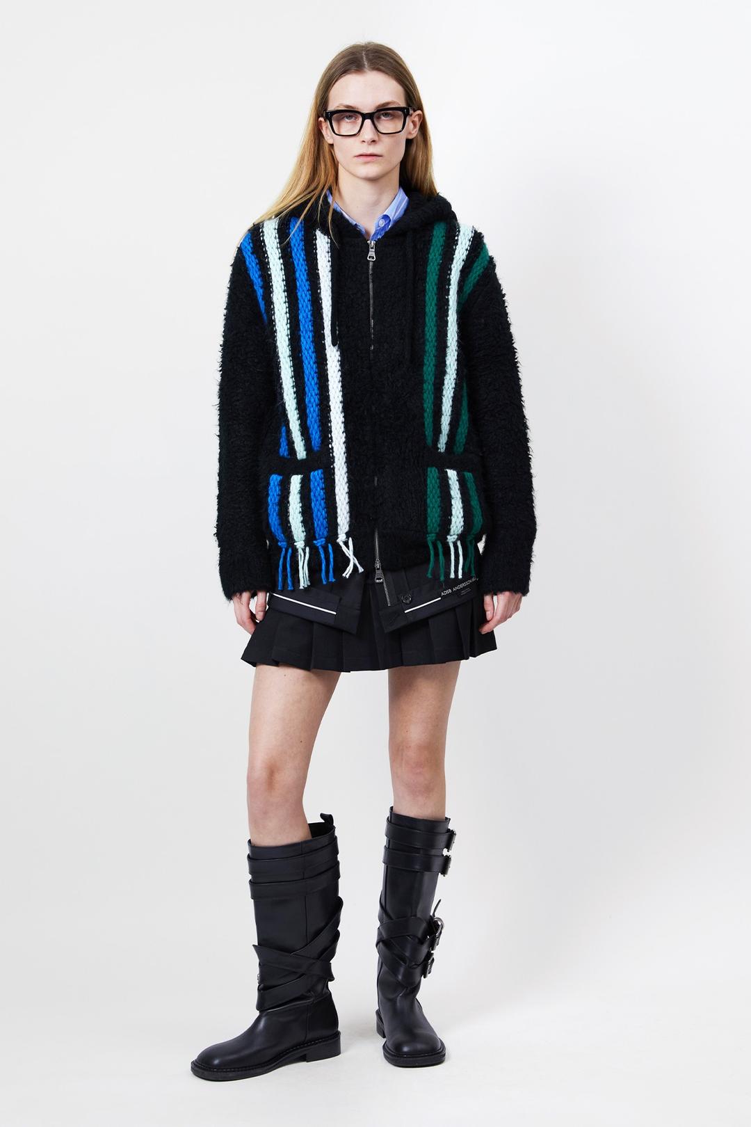 UNISEX REVERSE STRIPE KNIT HOODIE atb1389u(BLACK)