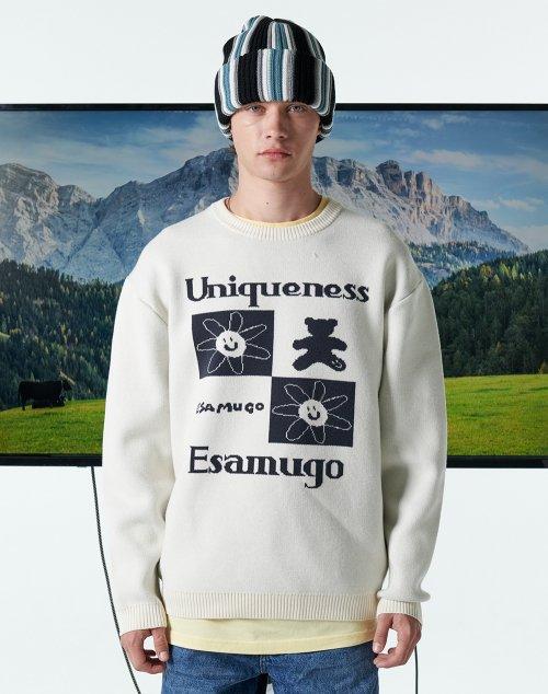 CHECK BEAR KNIT IVORY/NAVY