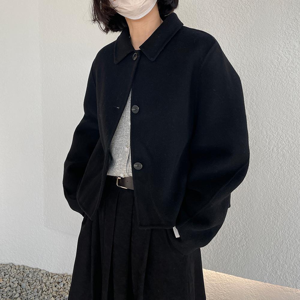 베이직 심플 핸드메이드 울100 앞뒤언발 루즈핏 숏 코트