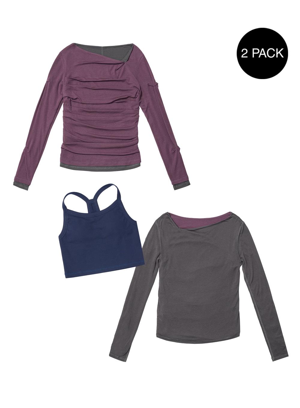 [WOMEN] DOUBLE FACED PINTUCK DRAPE TOP (2 PACK)_PLUM