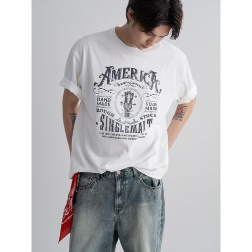 웨스턴 기타 그래픽 반소매 티셔츠 - 화이트