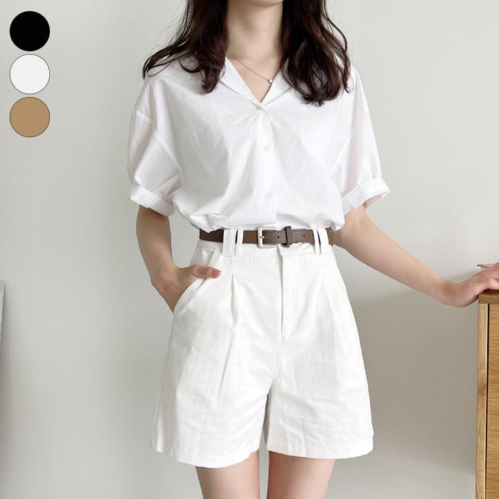 [라스트찬스]가비진 여성용 벨트세트 핀턱 하이웨스트 4부 팬츠  반바지 3color