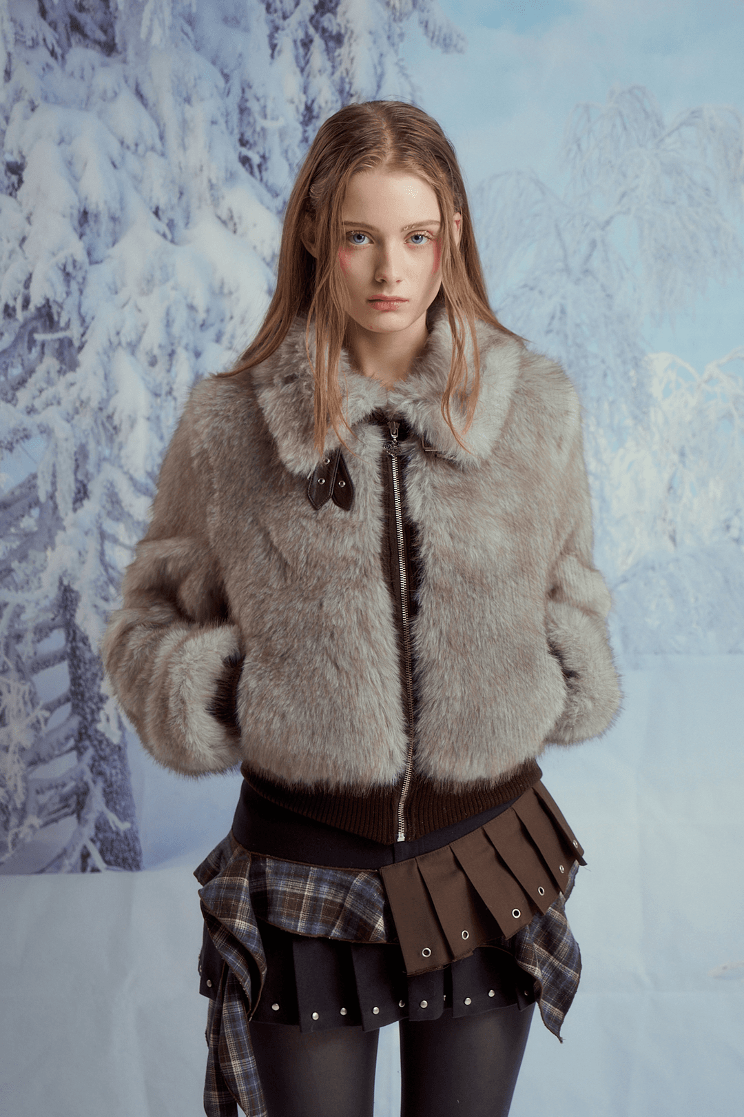 [Restock] MIX FUR BUCKLE JACKET (BROWN)