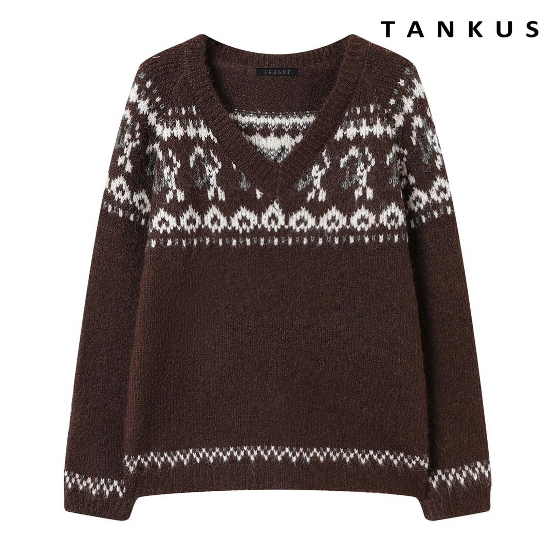 브이넥 노르딕 패턴 윈터 긴팔 니트 (TX4KP021L0)