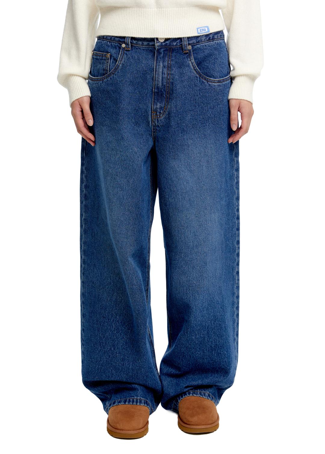 WOMEN ERA WIDE FIT DENIM PANTS - DUSTY BLUE