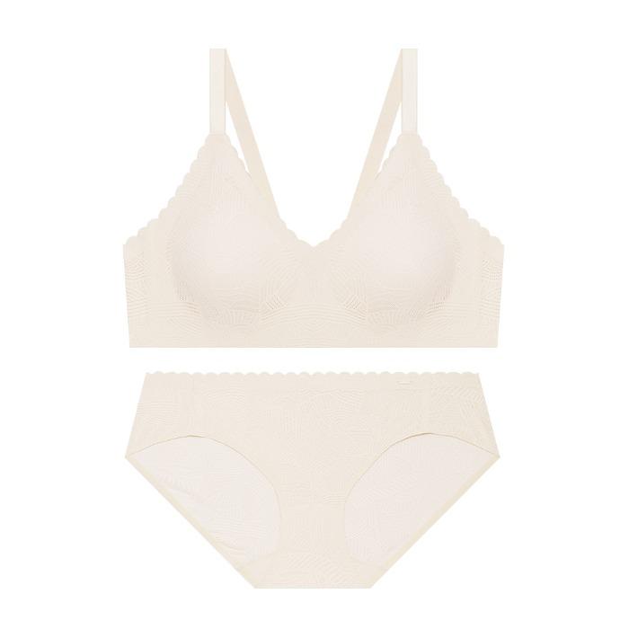 스칼럽레이스 프리컷 노와이어 브라_크림