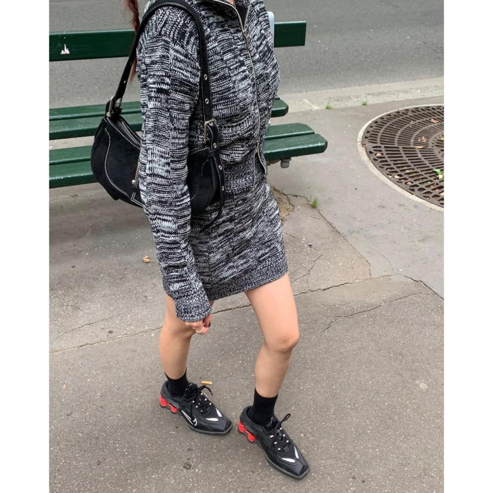 (블랙 당일) eggis 에그이즈 모네 니트 스커트 체크 밴딩 sk 집업 세트가능 (4colors)