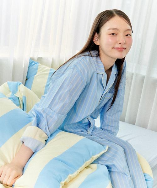 스트라이프 워싱 고밀도 60수 항균 파자마 반팔/긴팔 세트 L/XL 블루