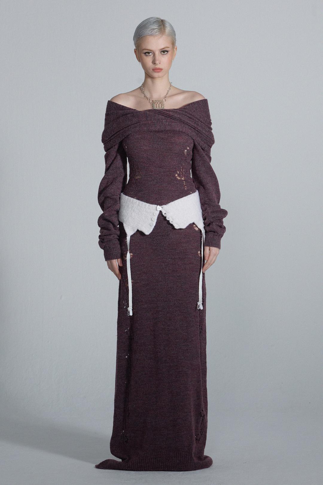 2way Shawl Maxi Dress Deep Wine