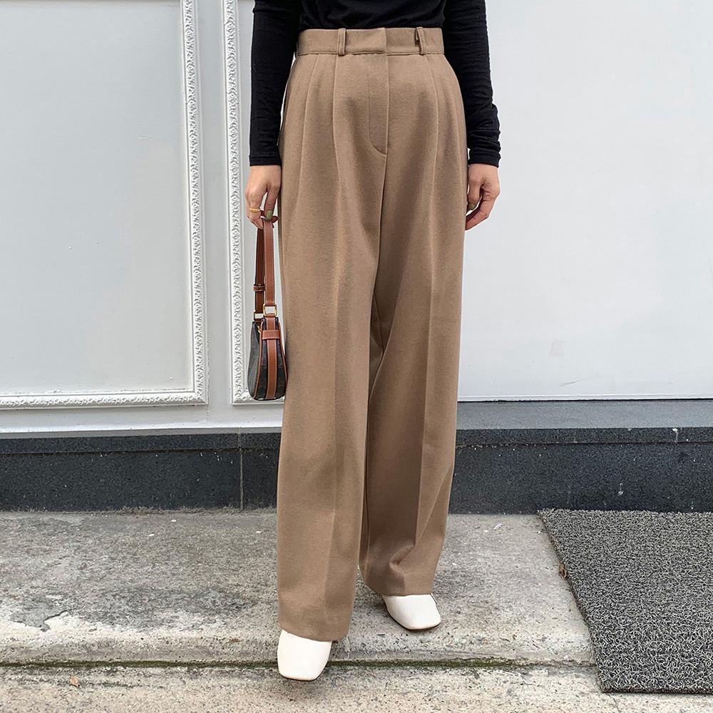 153cm 키작녀슬랙스 겨울 투핀턱 와이드 팬츠 2color