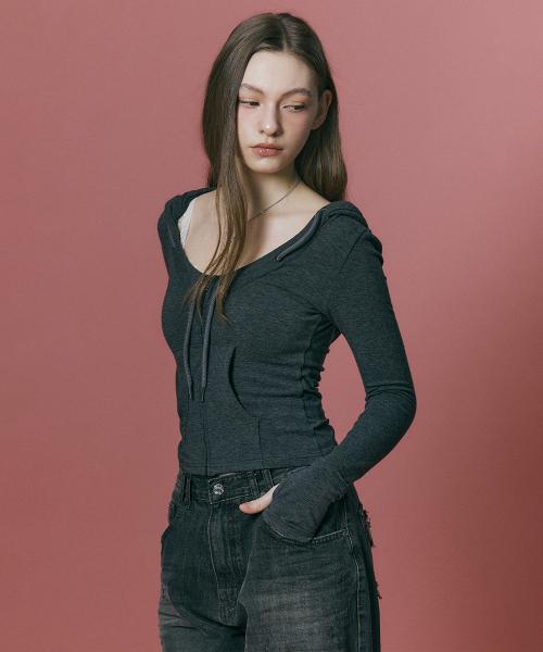 Glen Deep U-neck Hoodie (Melange Charcoal)