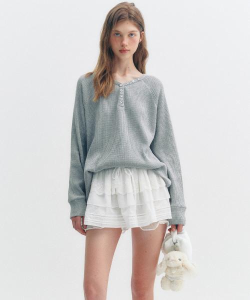 BUTTON BOXY WAFFLE T-SHIRT_TT5S214