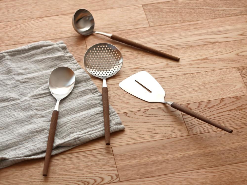 [심플리레시피] 골든벨 메이플우드 솔리드 림 실버 조리도구 4type (키친툴 국자 뒤집개 거름망 요리스푼 볶음수저)