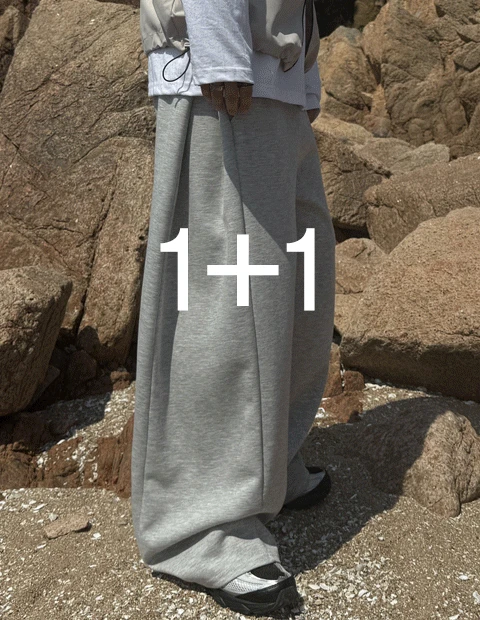 1+1 사이드 벌룬 커브드 롱와이드팬츠